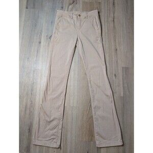 American Eagle Size 8 X-Long Kick Boot Pants Khaki Tan Cotton Stretch 36.5"